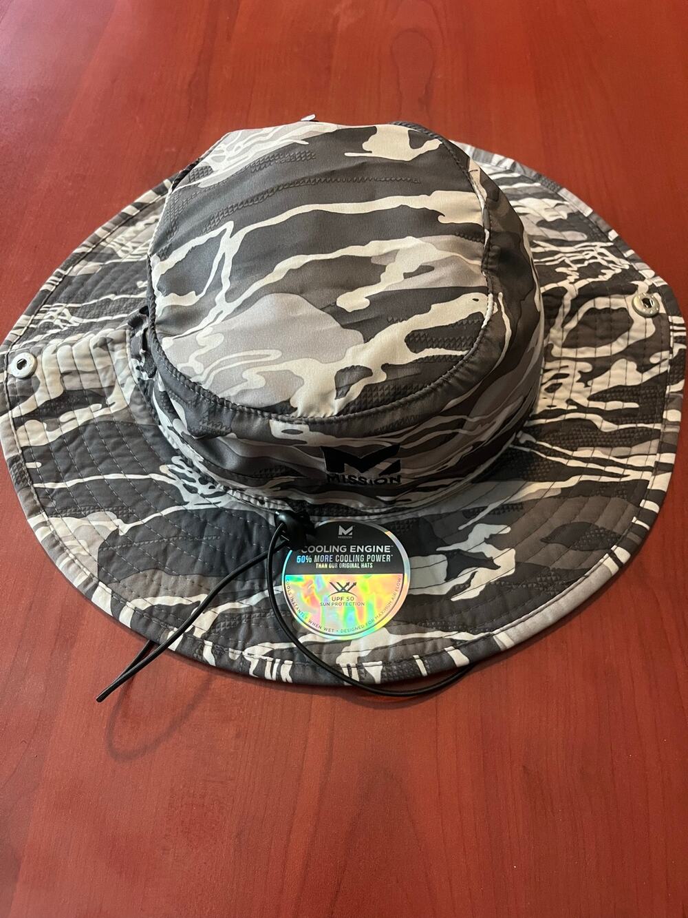 Mission Cooling Bucket Hat, UPF 50, 3" Wide Brim Sun Hat Ash Ice Green Circle